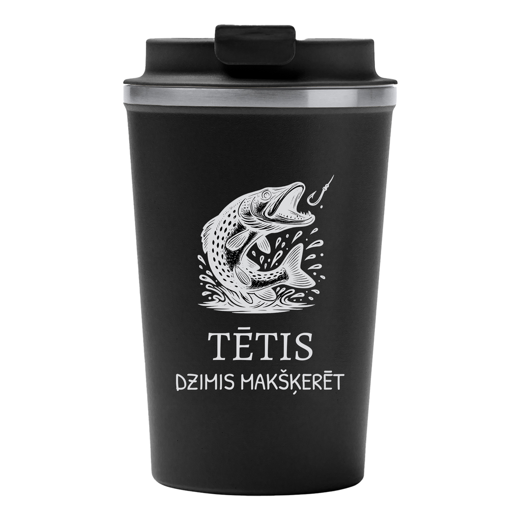 Lāzergravēta termo krūze / pudele "Tētis dzimis makšķerēt"