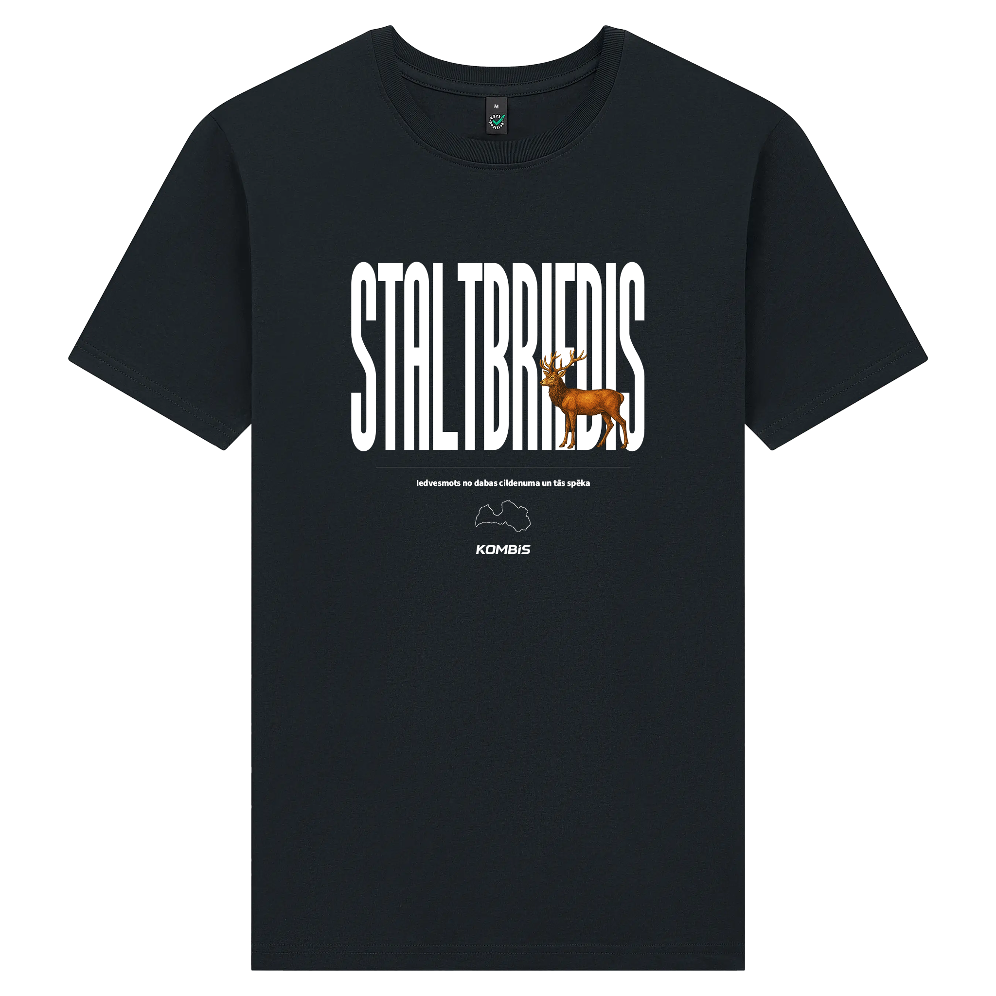 Kombis Meža Iemītnieki T-krekls "Staltbriedis" featuring a forest animal graphic on a casual men's T-shirt.