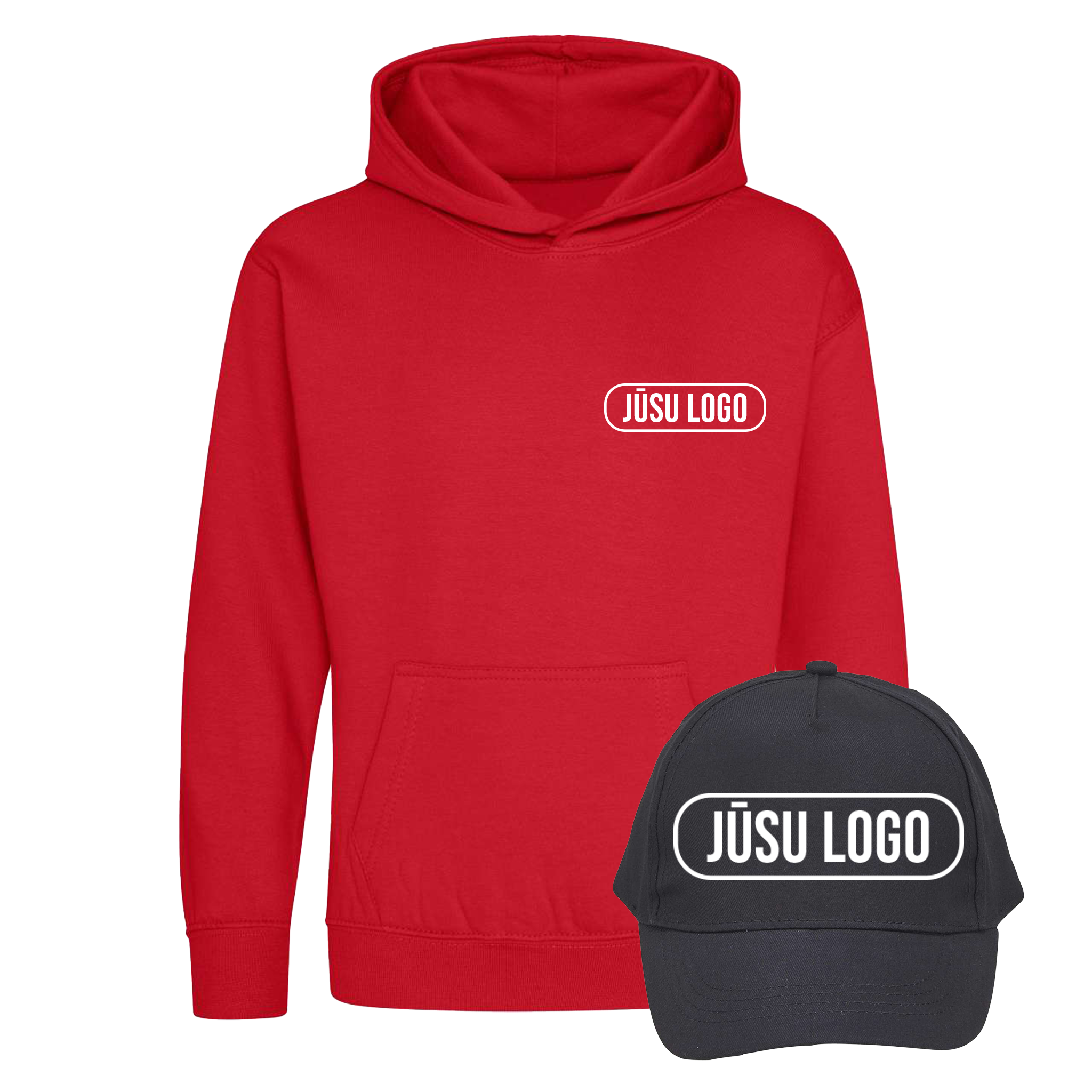 BĒRNU HŪDIJS + CEPURE AR JŪSU LOGO