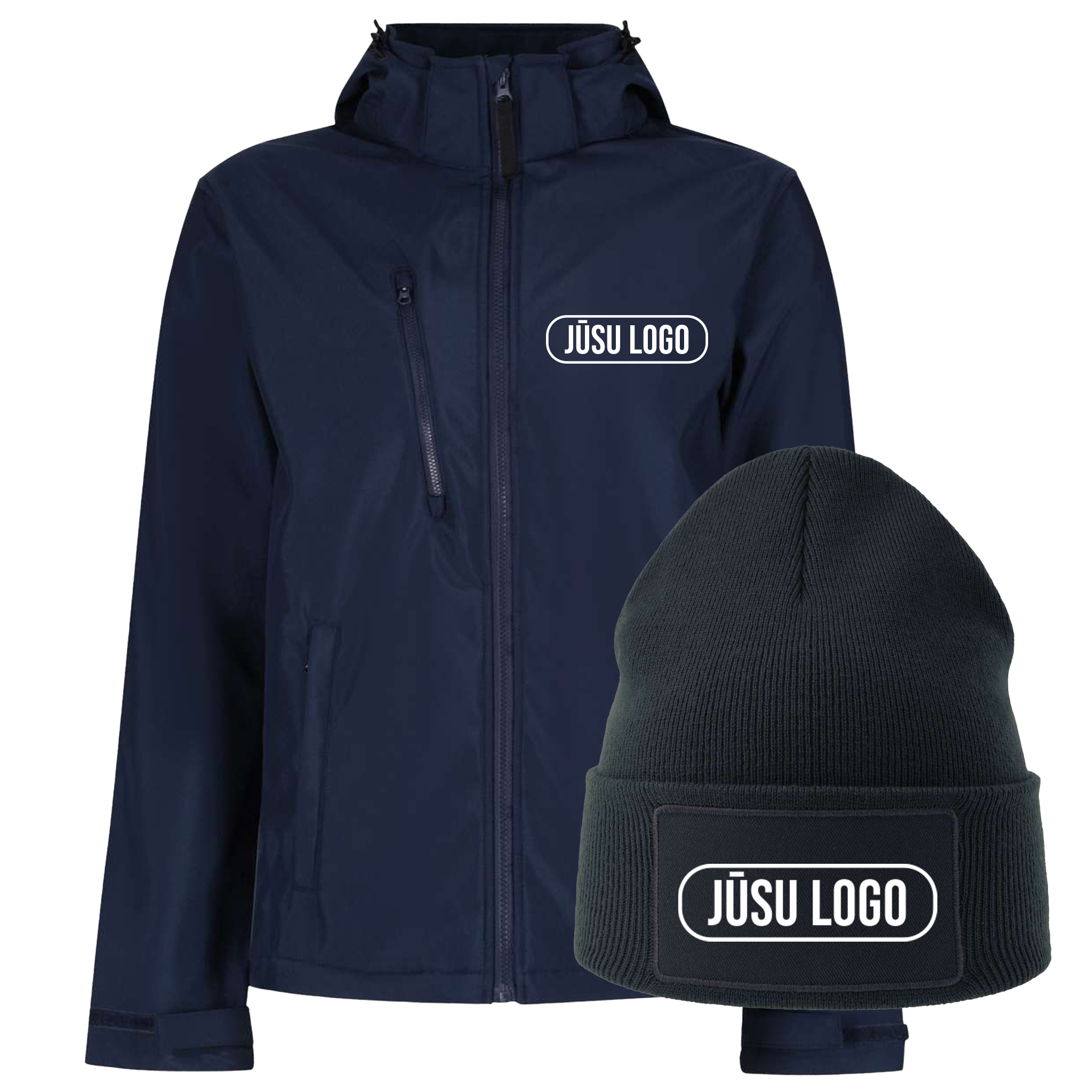 RUDENS KOMPLEKTS -  3 SLĀŅU SOFTSHELL JAKA UN ZIEMAS CEPURE AR JŪSU LOGO