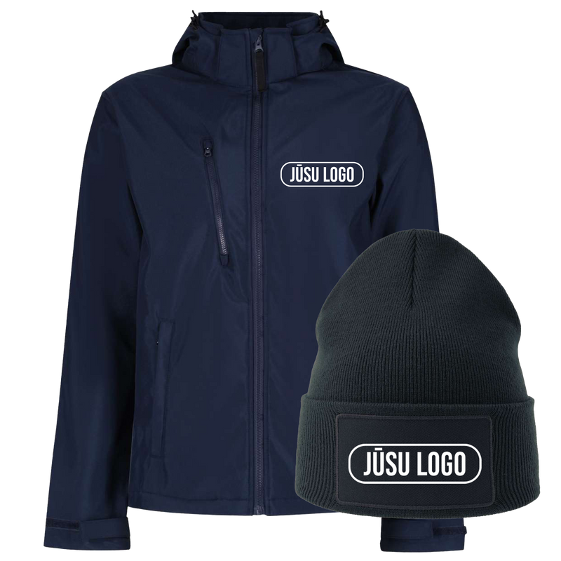 RUDENS KOMPLEKTS -  3 SLĀŅU SOFTSHELL JAKA UN ZIEMAS CEPURE AR JŪSU LOGO