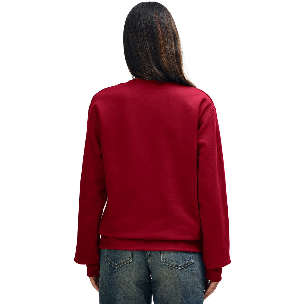 Gildan HAMMER Premium cherry red knit jumper, cozy long-sleeve sweater with ribbed cuffs and collar, front view.