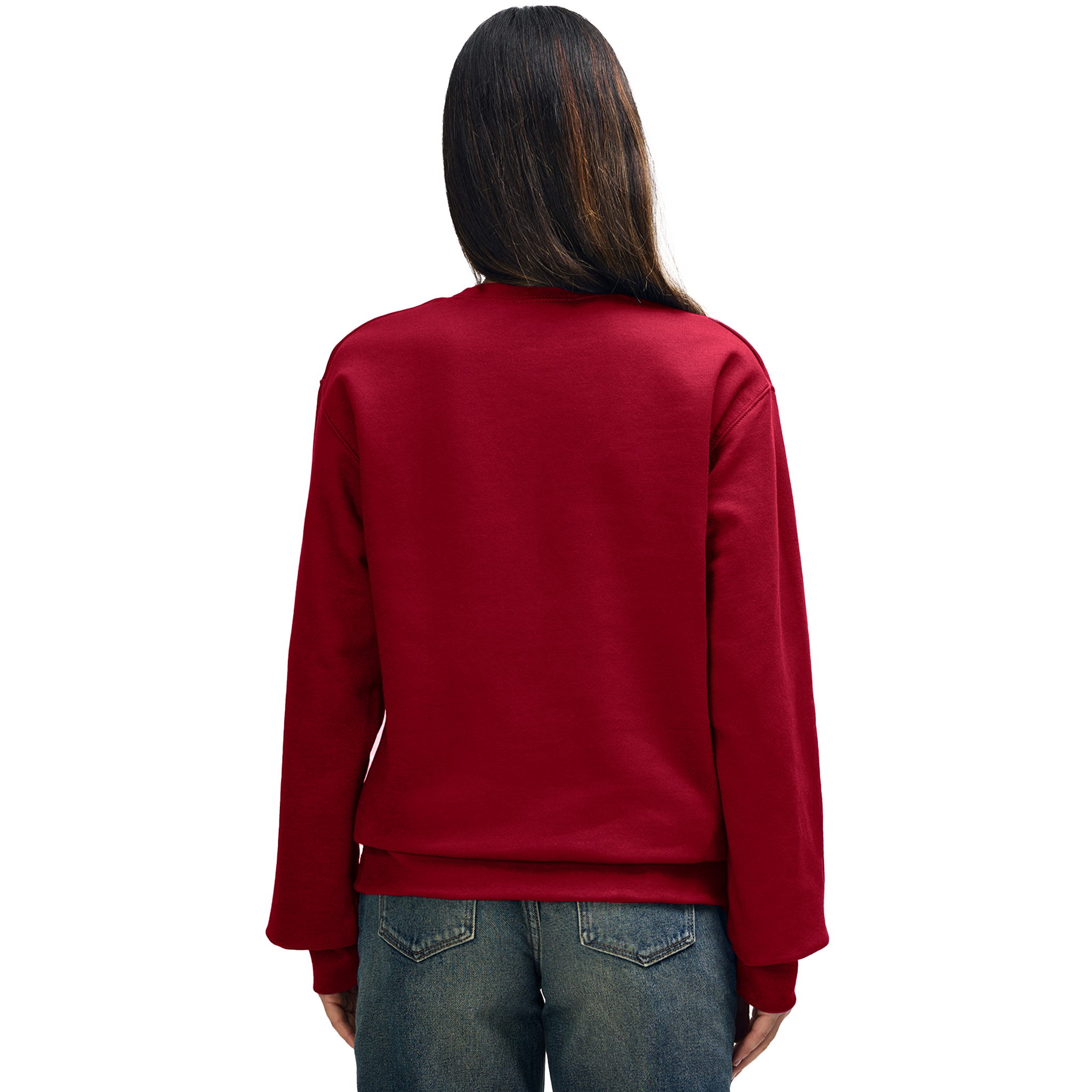 Gildan HAMMER Premium cherry red knit jumper, cozy long-sleeve sweater with ribbed cuffs and collar, front view.