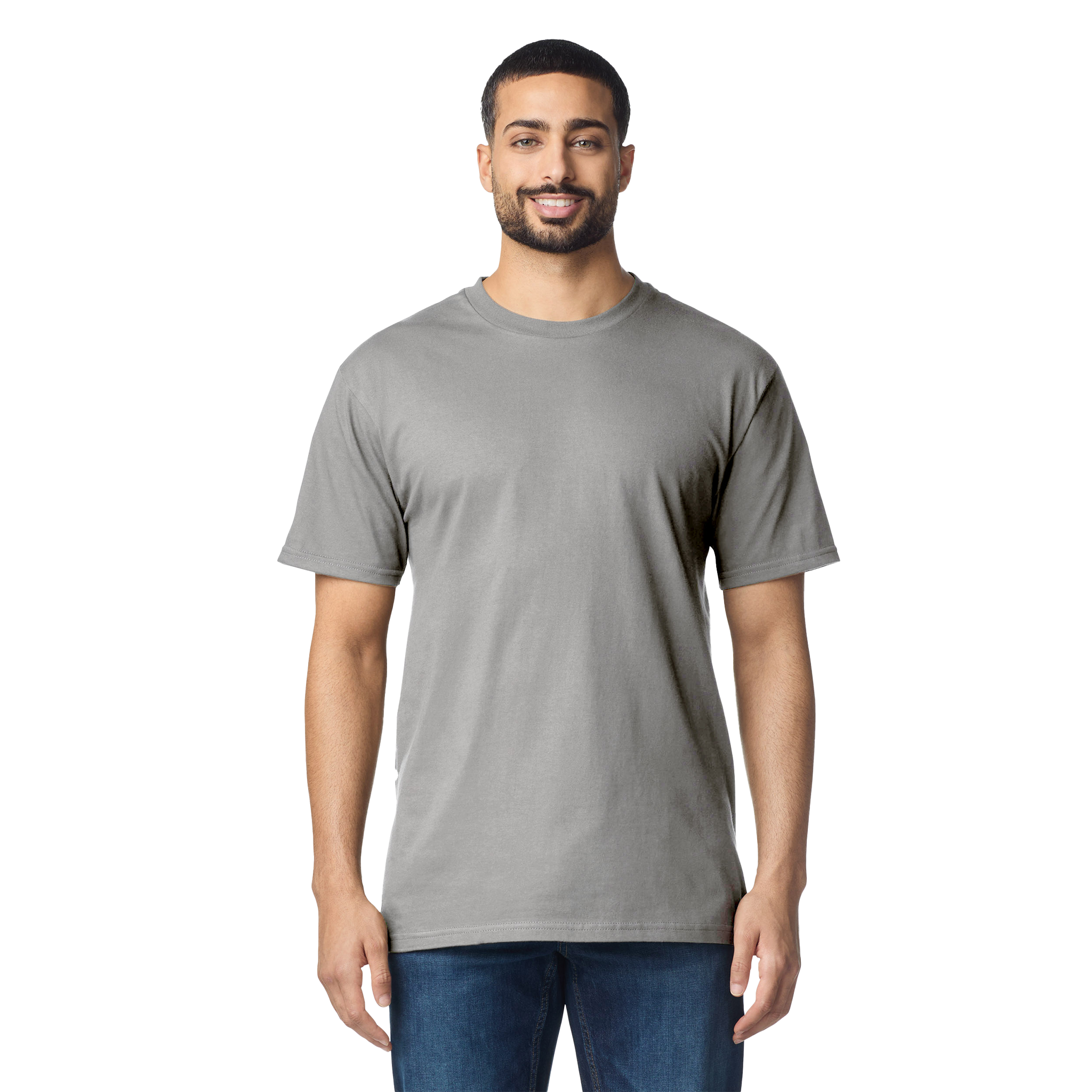 Gildan durable T-shirt in black with crew neck and short sleeves, front view showing soft fabric and classic fit