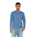 Earth Positive long sleeve T-shirt in natural fabric, featuring a simple crew neck and Earth Positive® branding on the chest.