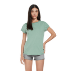 Earth Positive women's rolled sleeve T-shirt in soft organic cotton, featuring a relaxed fit and stylish rolled cuffs.