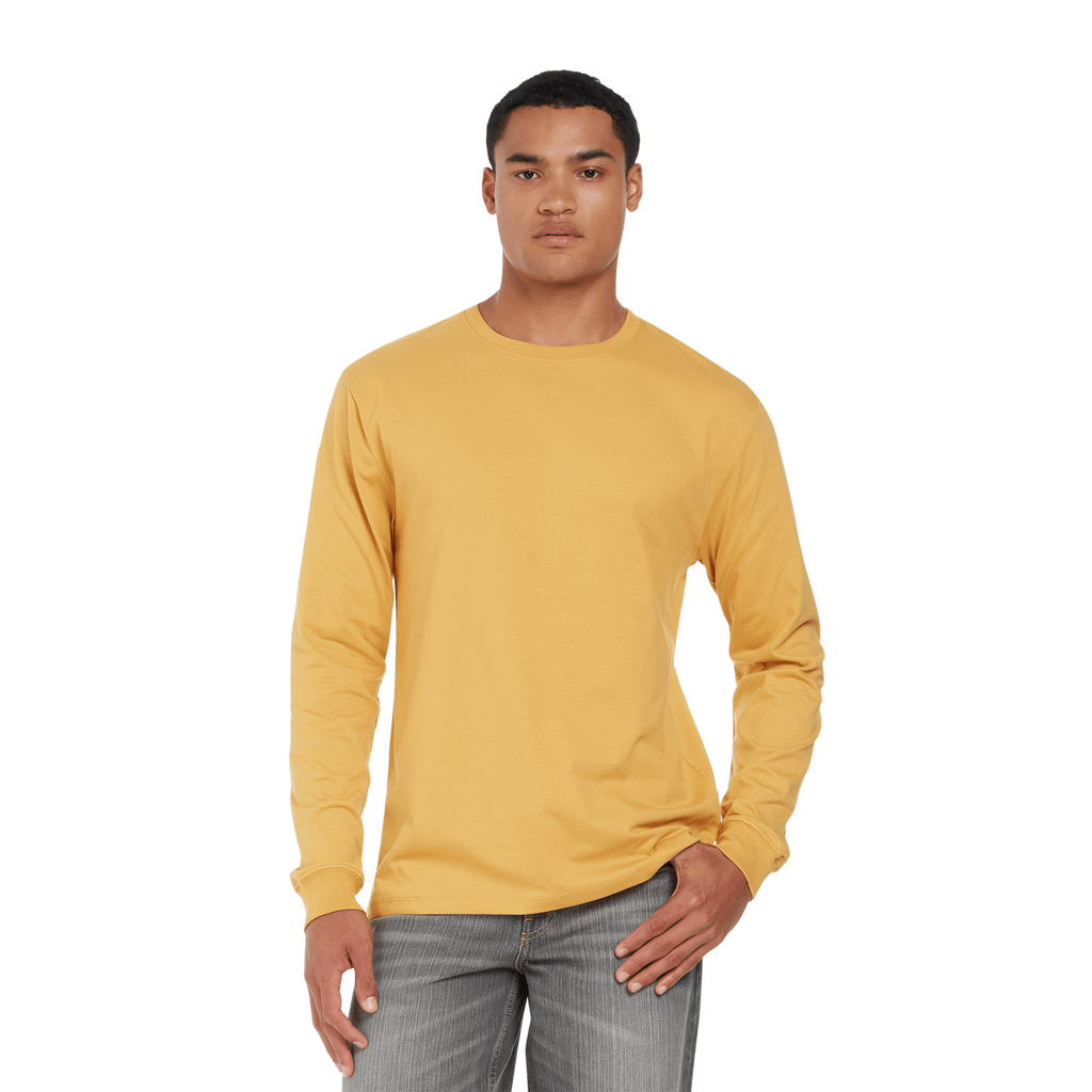 Earth Positive® EP185L long sleeve T-shirt in natural fabric, featuring a close-up view of the soft, comfortable shirt with a crew neckline.
