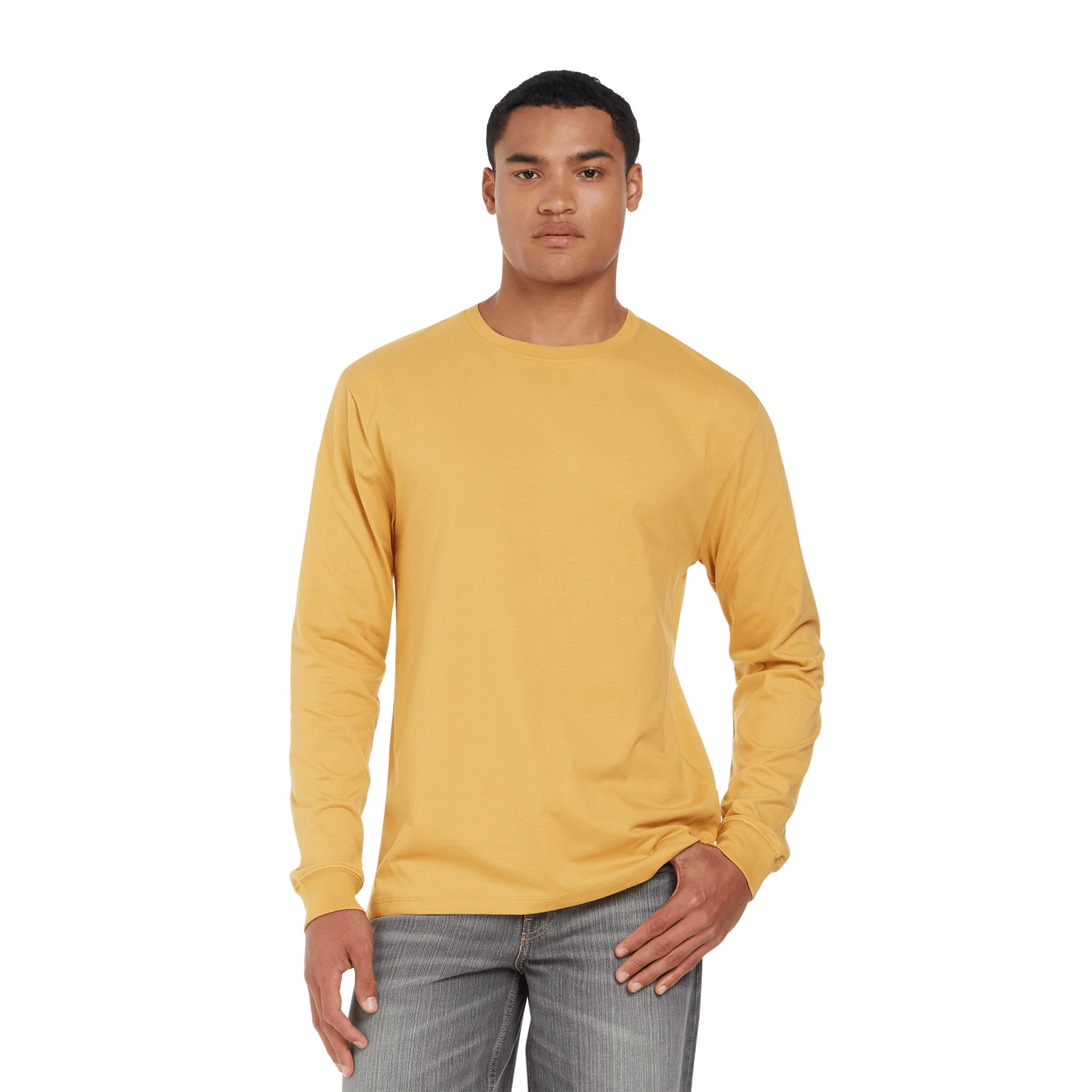 Earth Positive® EP185L long sleeve T-shirt in natural fabric, featuring a close-up view of the soft, comfortable shirt with a crew neckline.