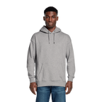Earth Positive® EP301 pullover hoodie shown on model, soft, eco-friendly cotton sweatshirt with a relaxed fit and ribbed cuffs.