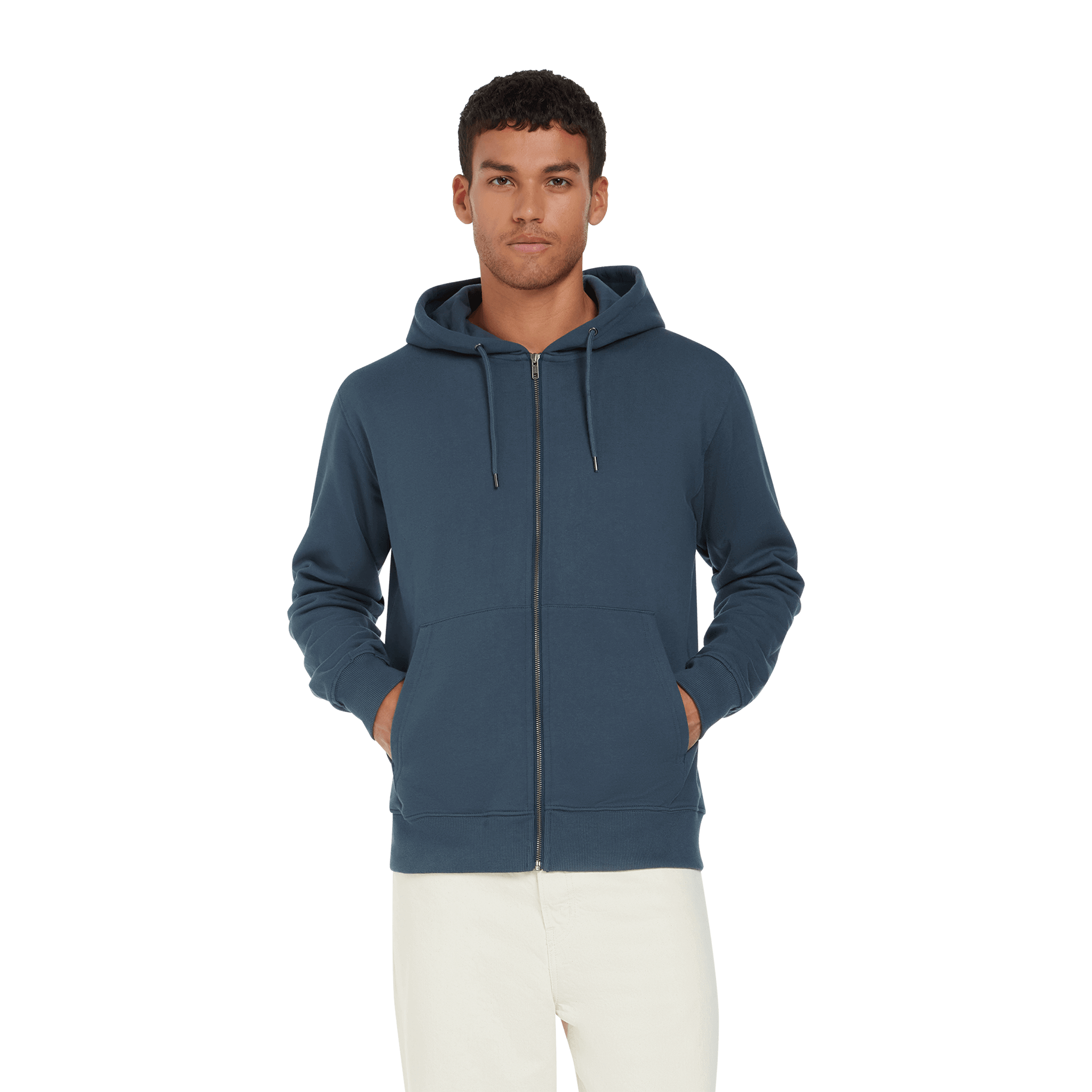 Earth Positive® EP303 full zip hoodie, cozy cotton sweatshirt with front pockets and adjustable hood, in a natural casual style.