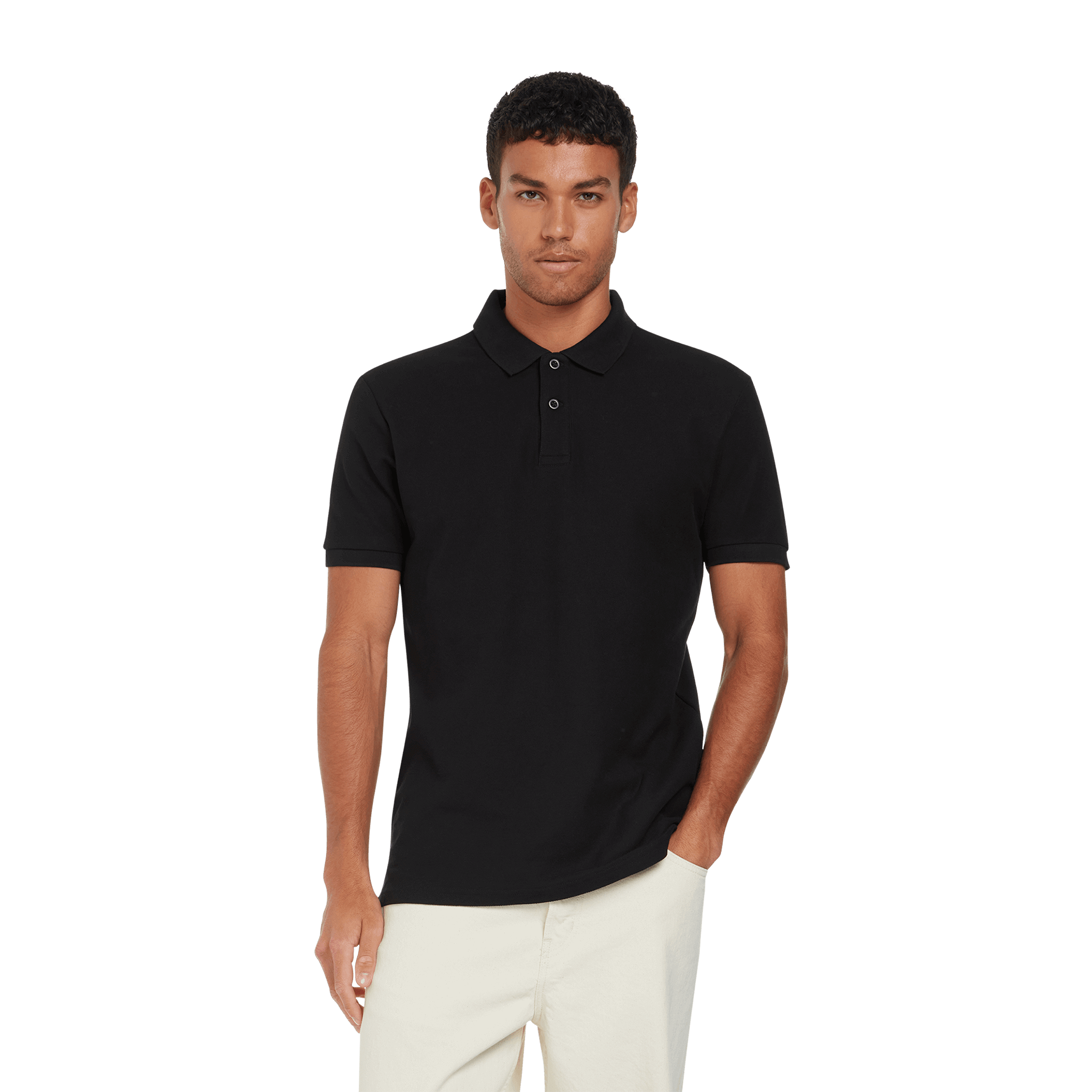 Earth Positive® EP40 Piqué Polo Shirt displayed on a model, featuring a classic collar and short sleeves in a natural fit.