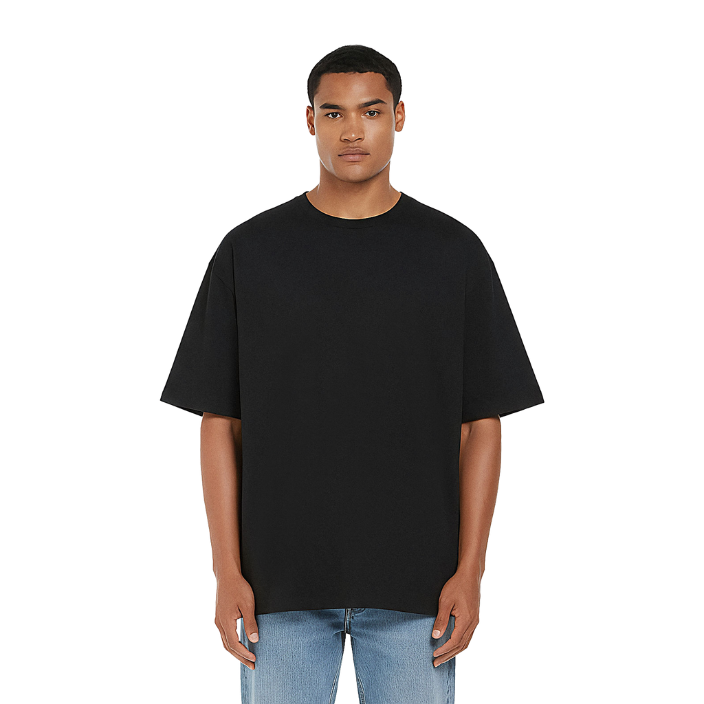 Earth Positive® Heavy Boxy T-Shirt EP50 in heather gray, featuring a relaxed fit and crew neckline, displayed on a model.