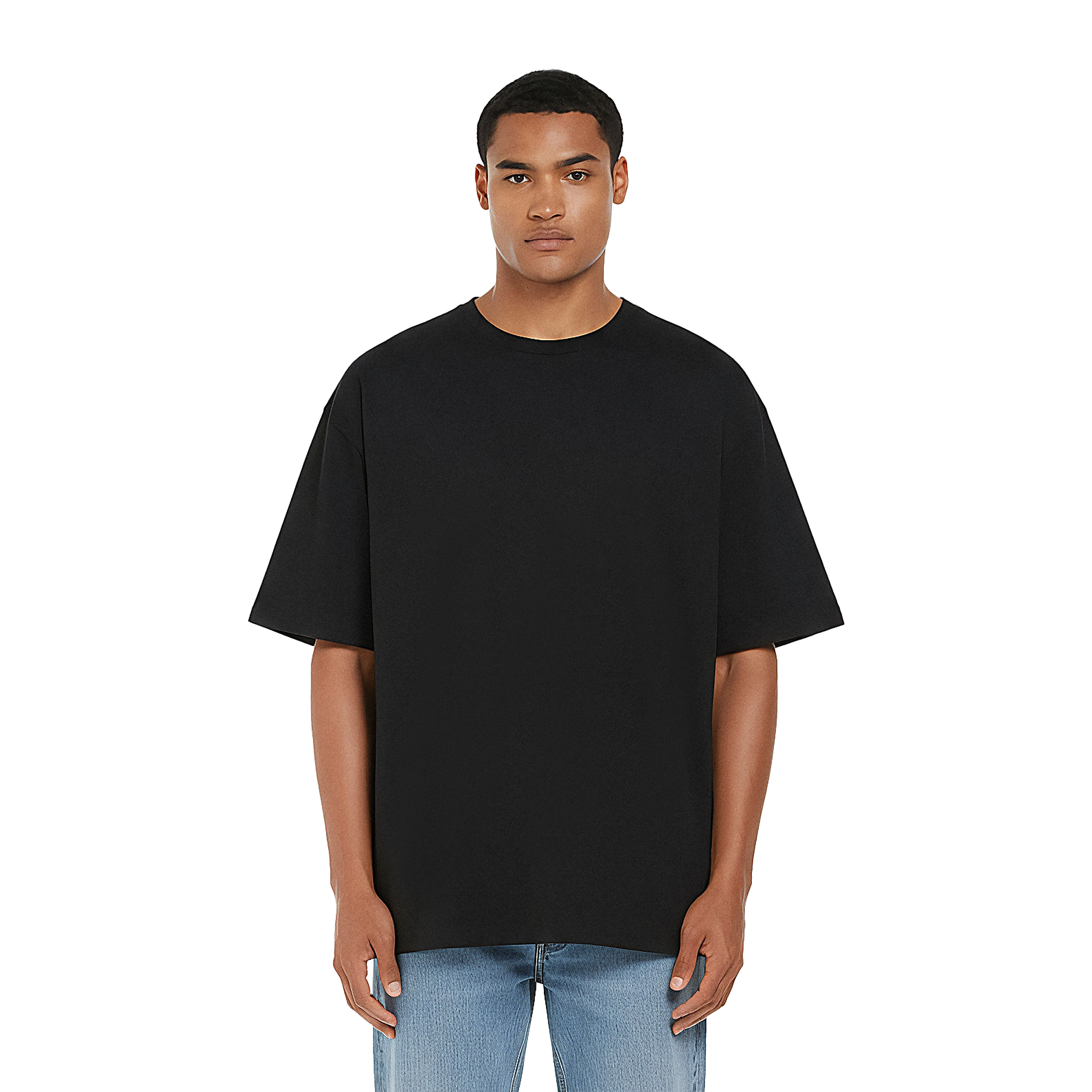 Earth Positive® Heavy Boxy T-Shirt EP50 in heather gray, featuring a relaxed fit and crew neckline, displayed on a model.