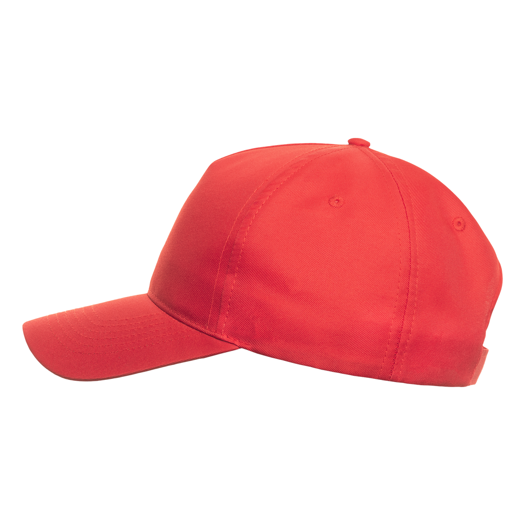 Atlantis RECY FIVE 5-paneled cap viewed from side, featuring a stylish design and adjustable strap for a comfortable fit.
