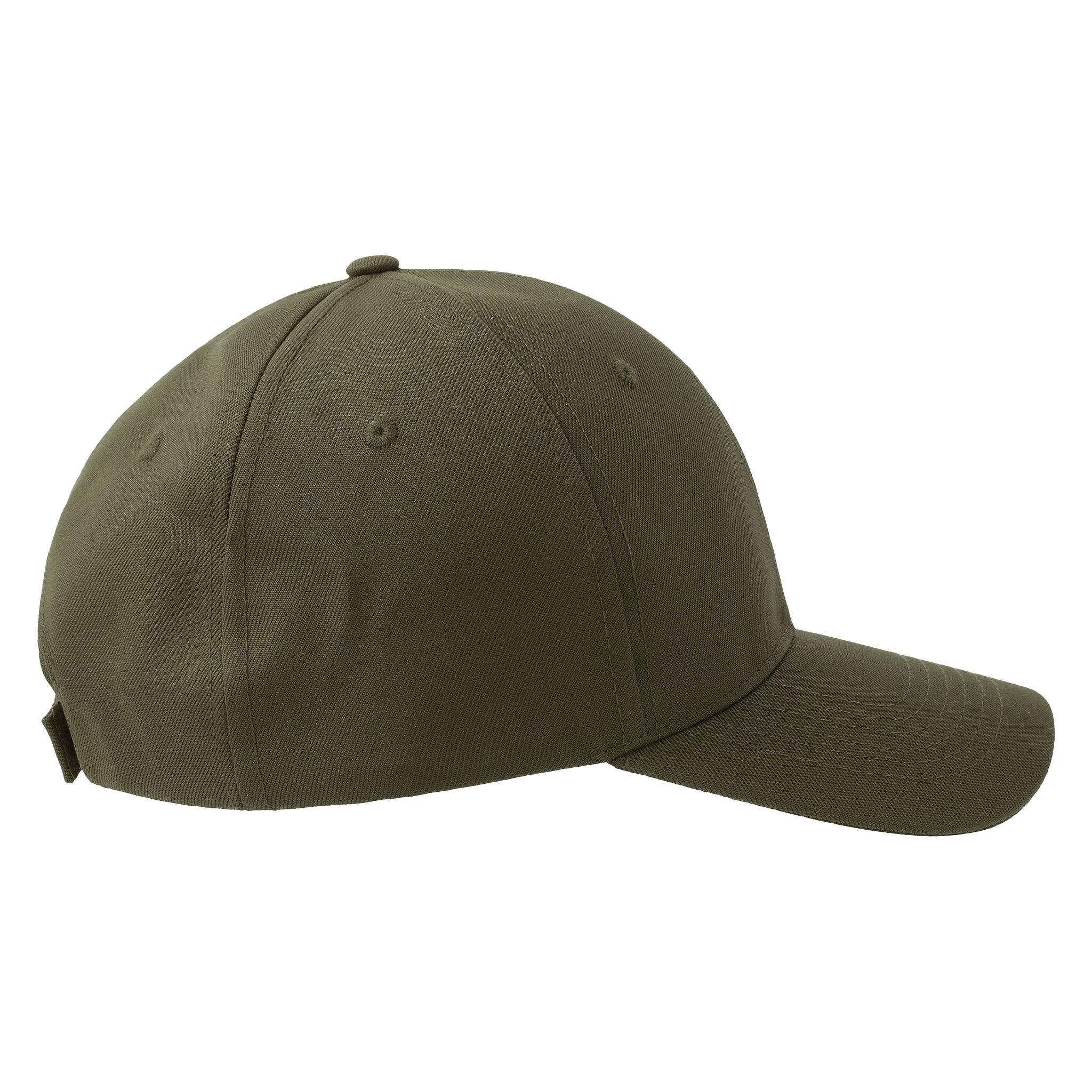 Atlantis Recy Six 6-paneled cap shown from side view, featuring a structured design with adjustable strap and embroidered logo.