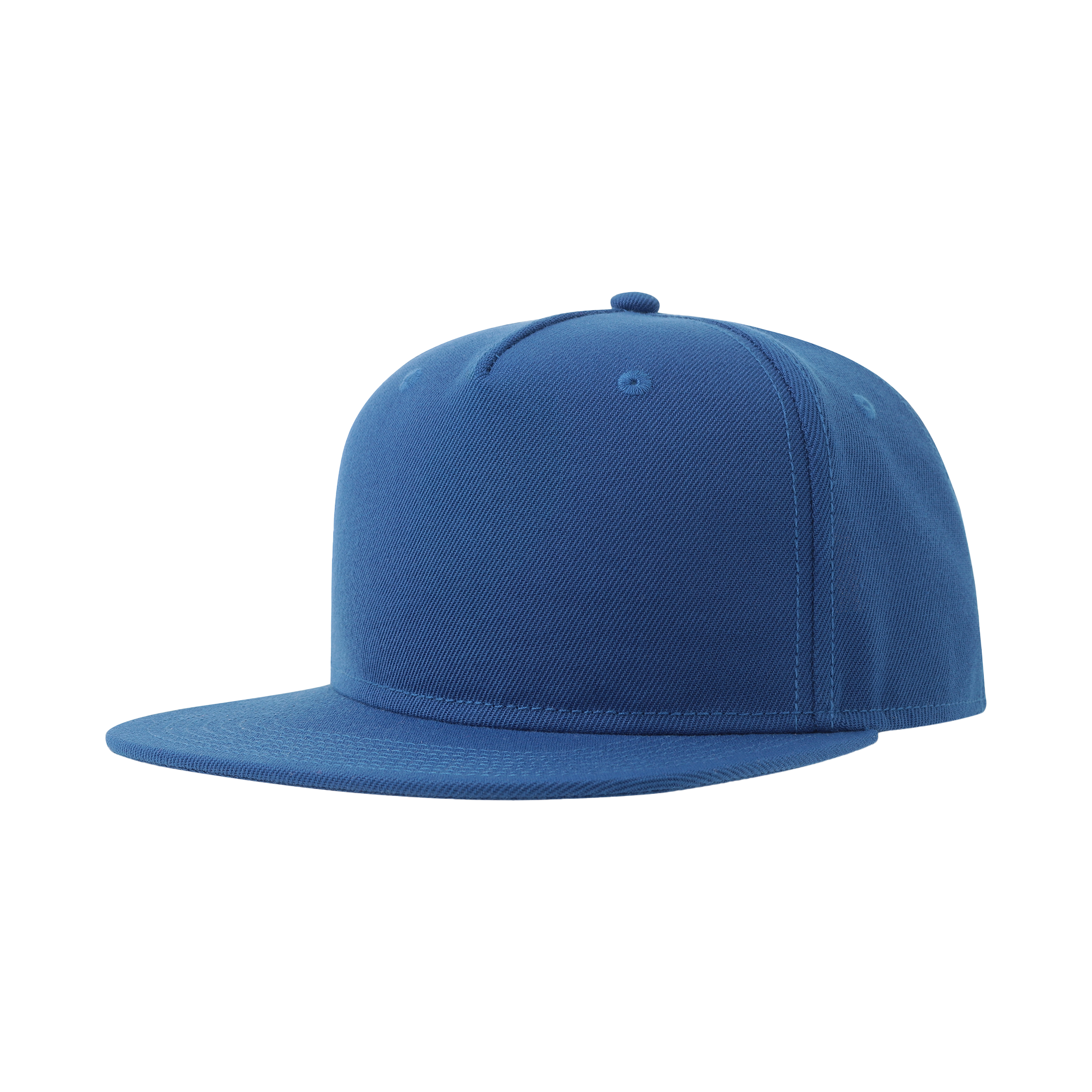 Atlantis Snap Five-S premium black snapback cap with logo, adjustable strap, and flat brim, on a plain background.