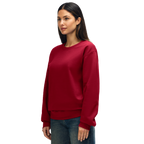 Gildan HAMMER Premium cherry red knitted jumper, long sleeves, crew neck, soft fabric, styled on a model.