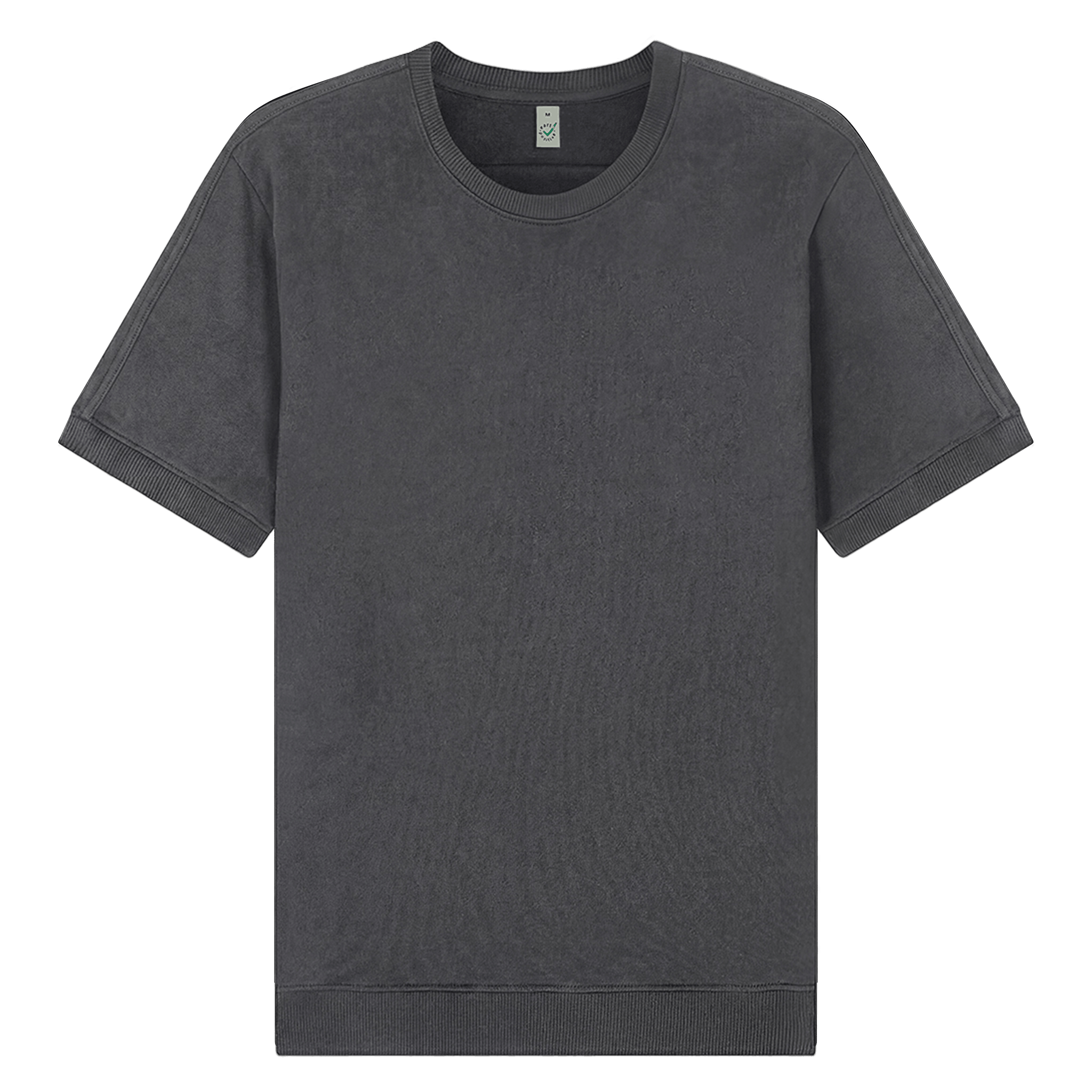Earth Positive® EP312 short sleeve sweatshirt, gray Džemperis with crew neck and brand logo on front, casual and eco-friendly style.