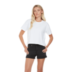 Earth Positive® women’s premium boxy T-shirt in natural color, front view showcasing the relaxed fit and soft fabric.