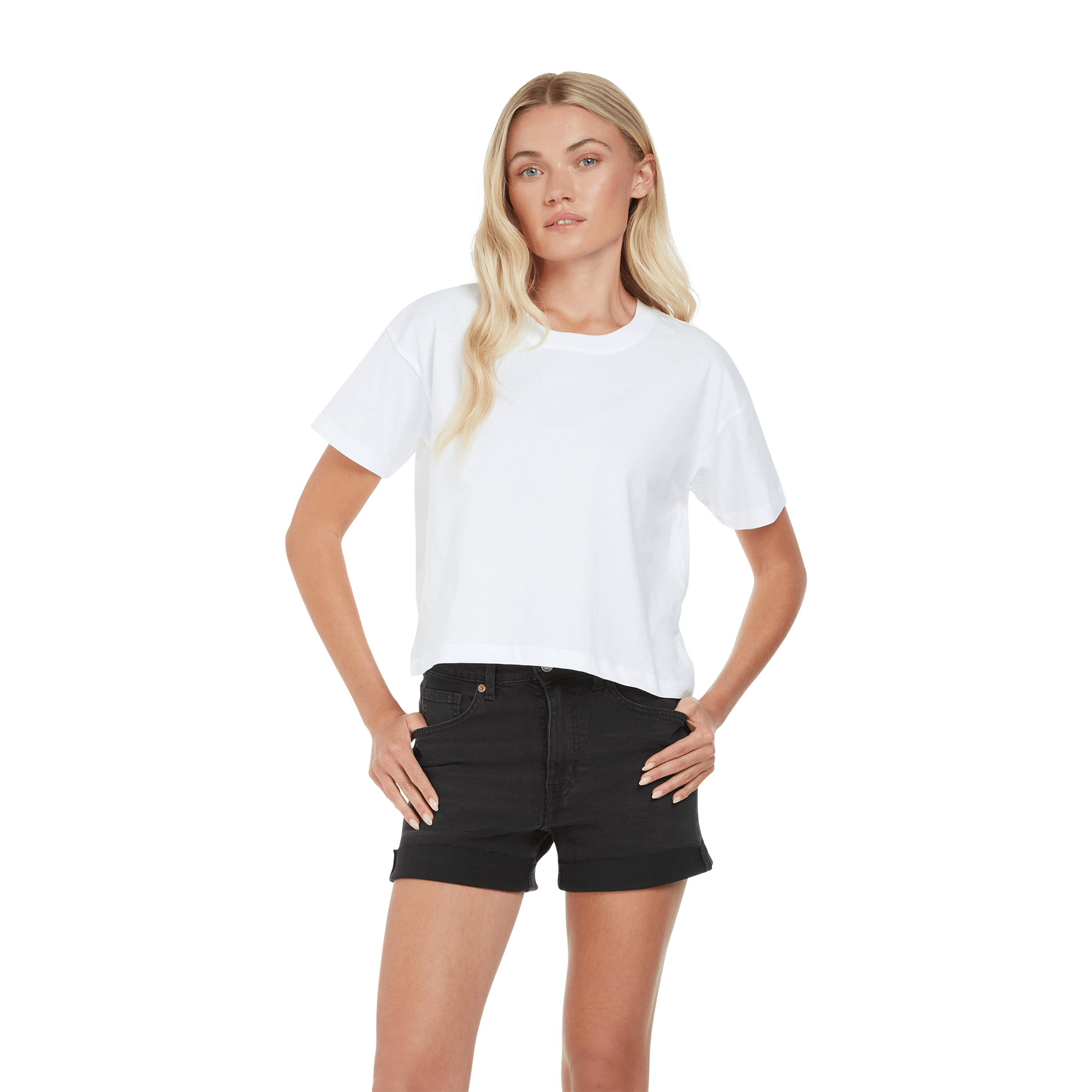 Earth Positive® women’s premium boxy T-shirt in natural color, front view showcasing the relaxed fit and soft fabric.