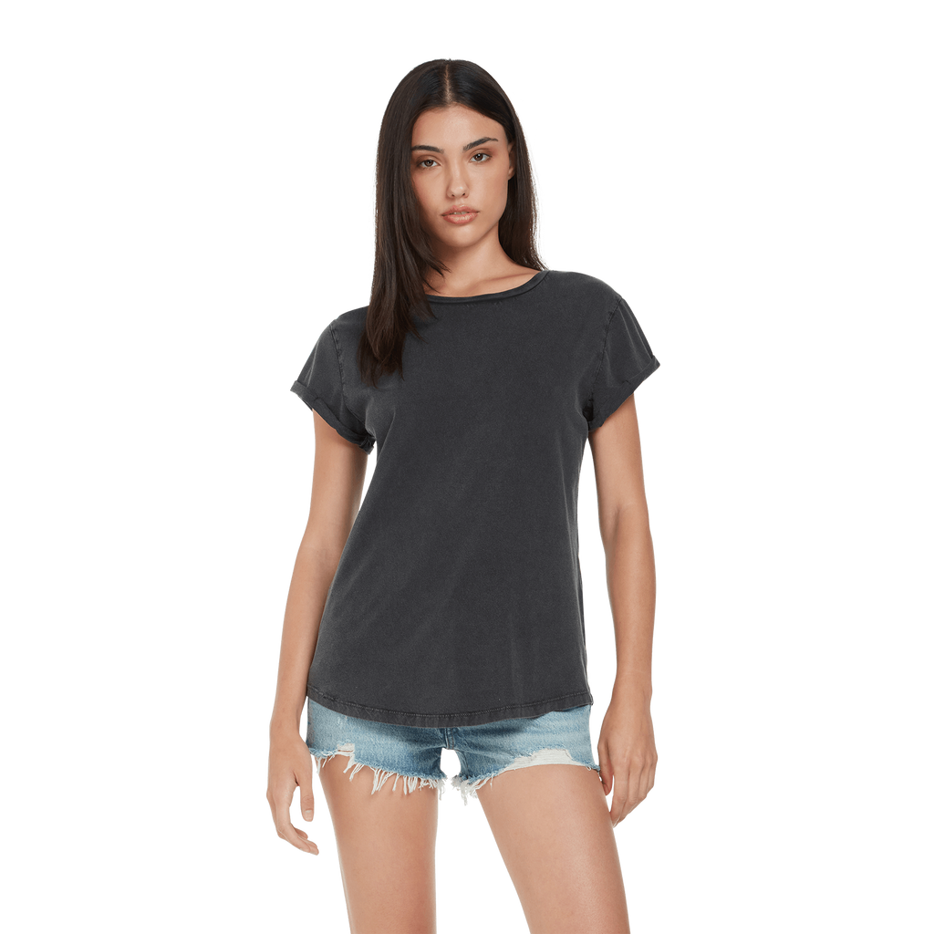 Earth Positive women’s rolled sleeve T-shirt in soft cotton, featuring a relaxed fit and casual style.
