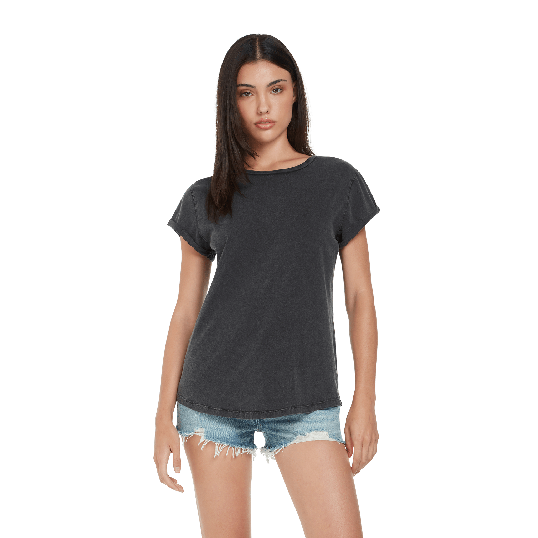 Earth Positive women’s rolled sleeve T-shirt in soft cotton, featuring a relaxed fit and casual style.