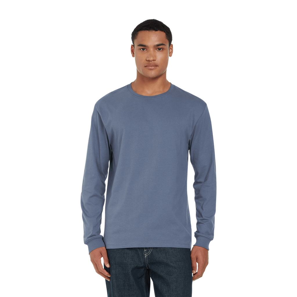 Earth Positive® EP185L long sleeve T-shirt in natural fabric, model wearing the eco-friendly, premium long sleeve tee.