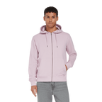 Earth Positive® full zip hoodie EP303, model wearing eco-friendly hoodie in a natural setting, showcasing front view and zipper details.