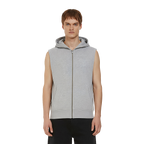 Earth Positive® EP309 sleeveless full zip hoodie, stylish eco-friendly hoodie with front zipper and sleeveless design, model wearing it.