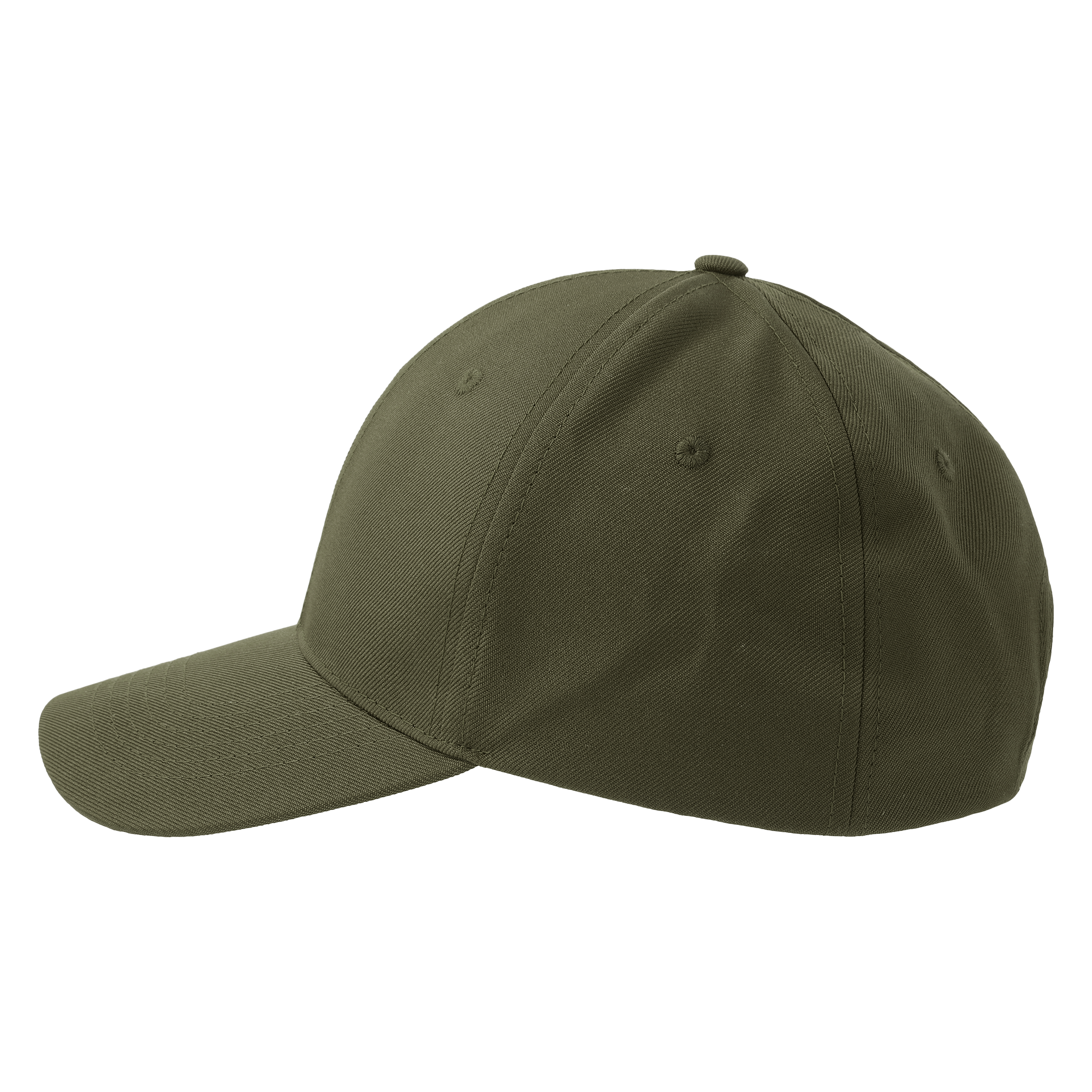 Atlantis RECY SIX 6-paneled cap shown from side view, featuring a structured design and adjustable strap.