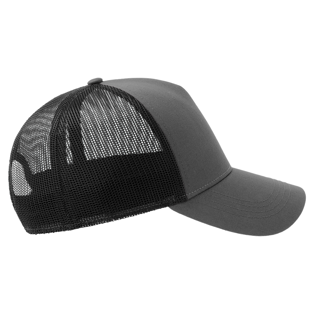 Atlantis Trucker cap made of cotton in RAPPER COTTON-S style, shown from side view with adjustable strap and classic design.