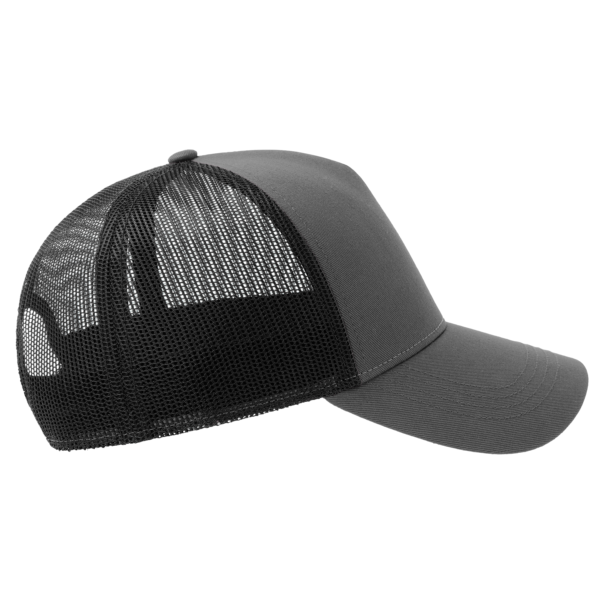 Atlantis Trucker cap made of cotton in RAPPER COTTON-S style, shown from side view with adjustable strap and classic design.