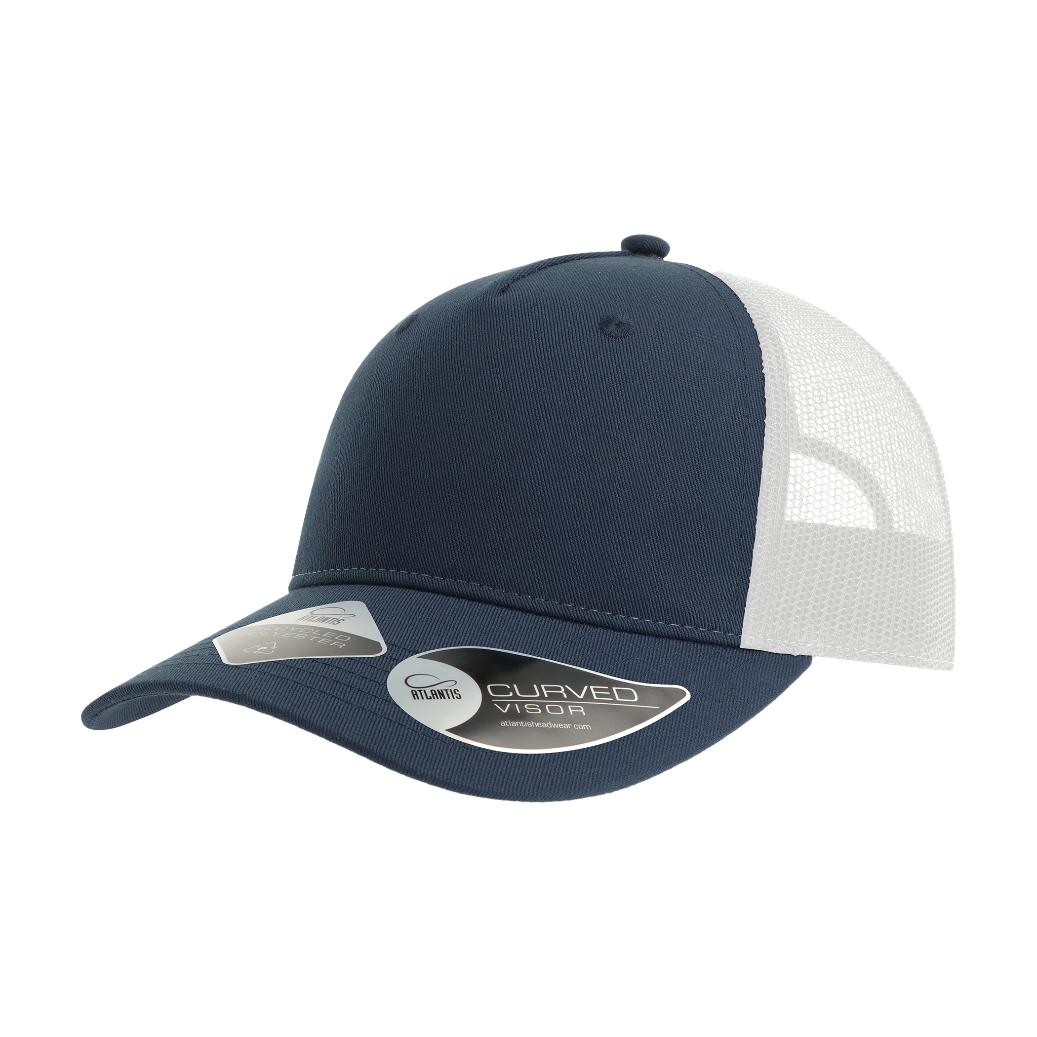 Atlantis Trucker cap with adjustable strap and curved brim, featuring a classic design and logo embroidery.