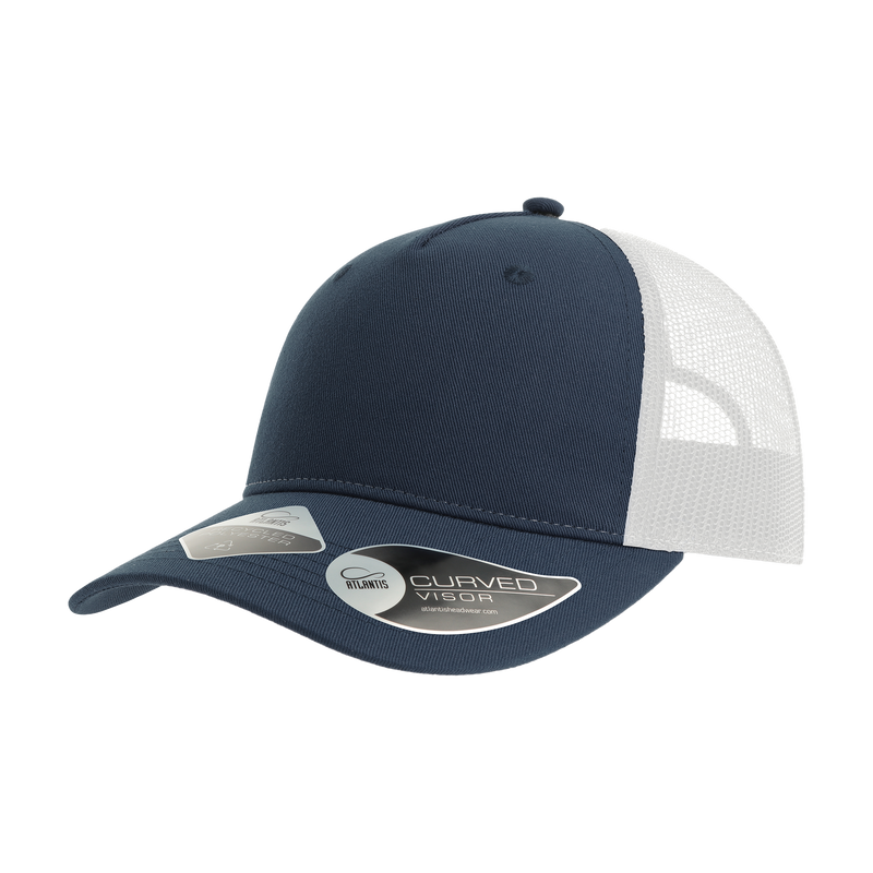 Atlantis Trucker cap with adjustable strap and curved brim, featuring a classic design and logo embroidery.
