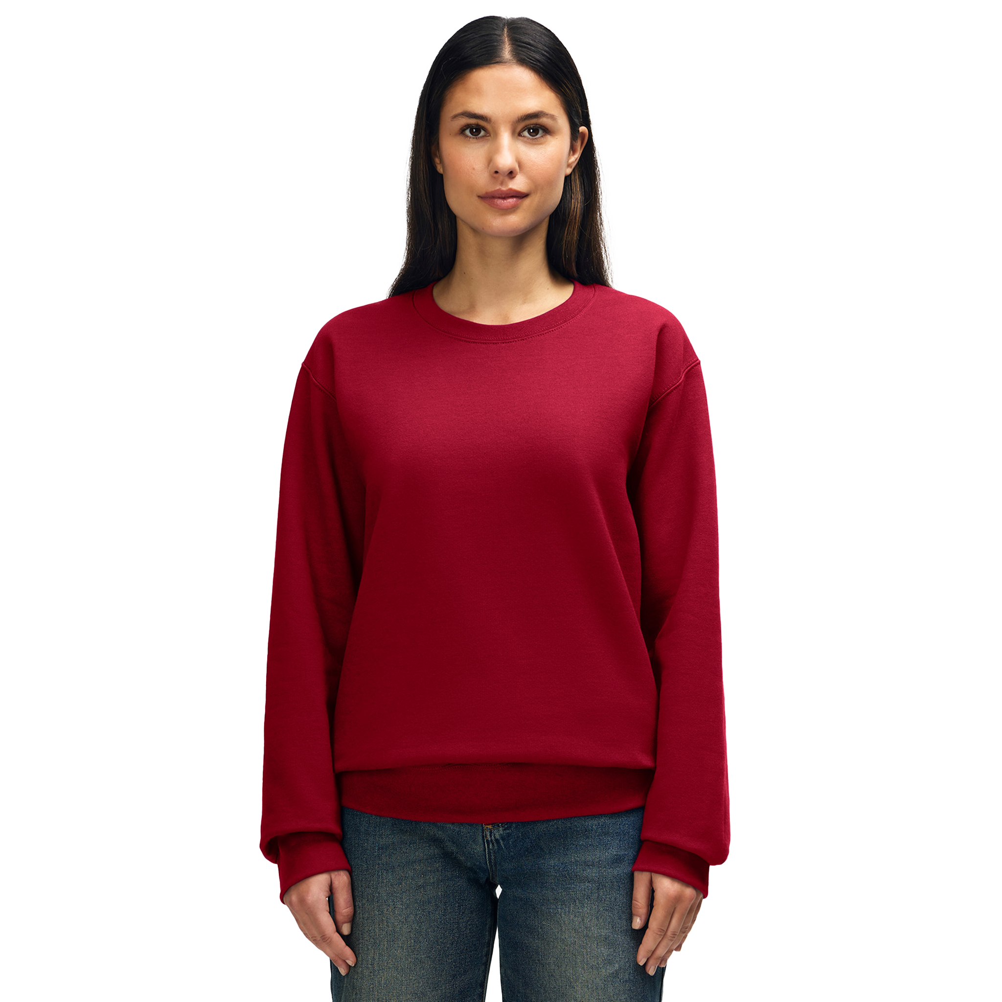 Gildan HAMMER Premium cherry red knit jumper with crew neck and long sleeves, made from soft, warm fabric.
