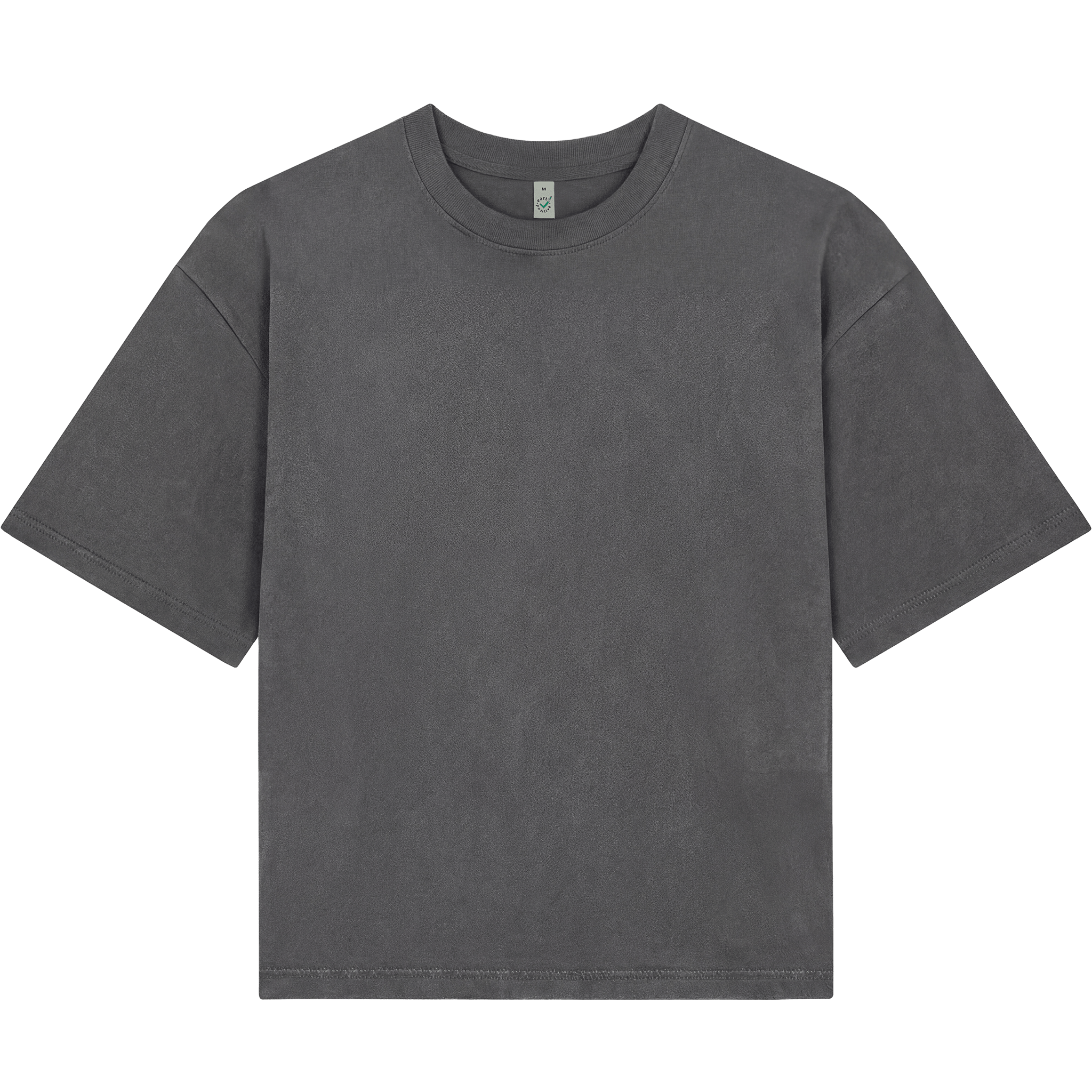 Earth Positive® women's heavy boxy T-shirt in grey, front view showing relaxed fit and classic crew neckline.