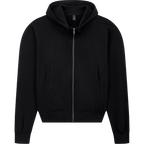 Earth Positive® Bomber Jacket Hoodie EP306 in black, front view showcasing the stylish zip-up design and comfortable fit.