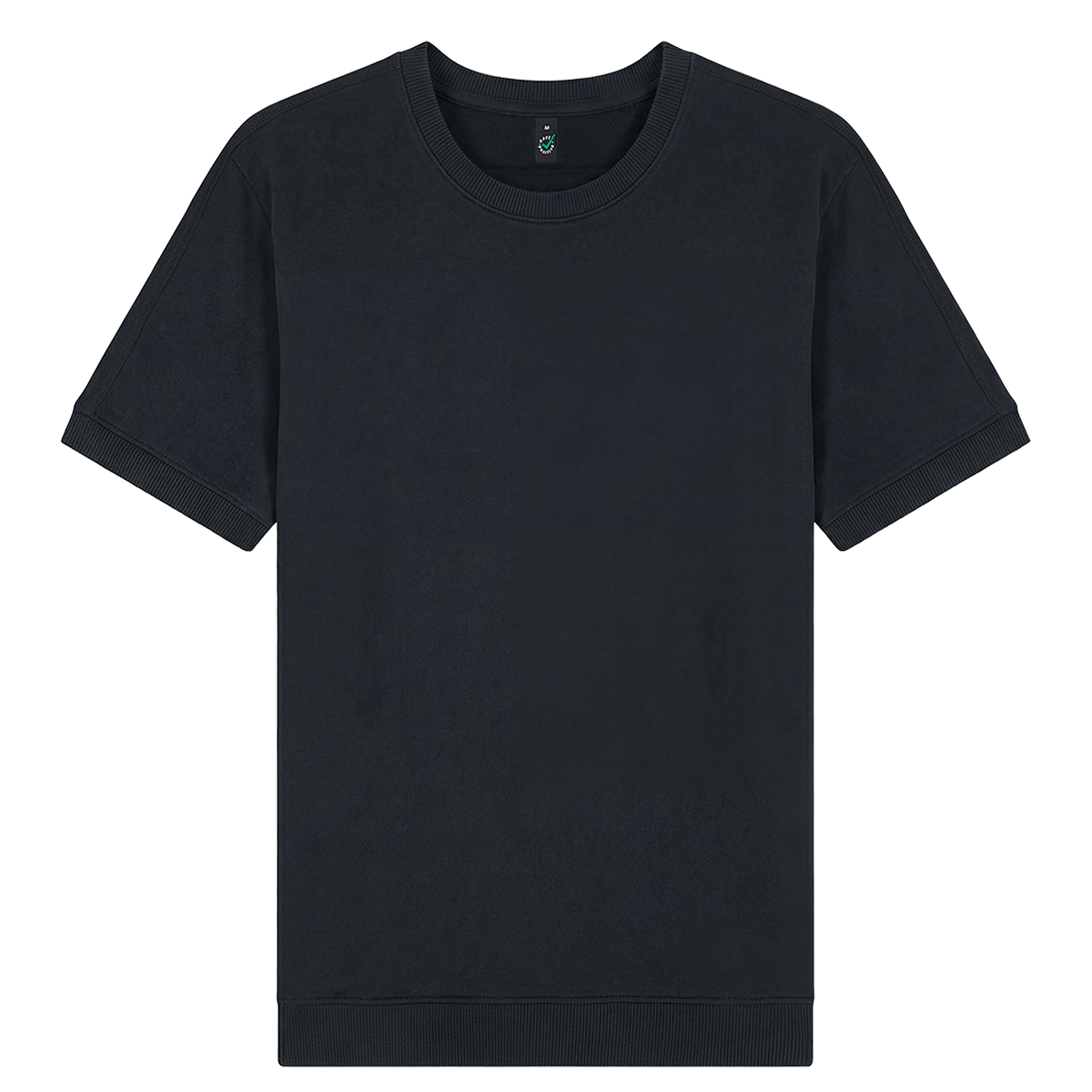 Light beige Earth Positive® EP312 short sleeve sweatshirt with crew neck and subtle branding, front view.