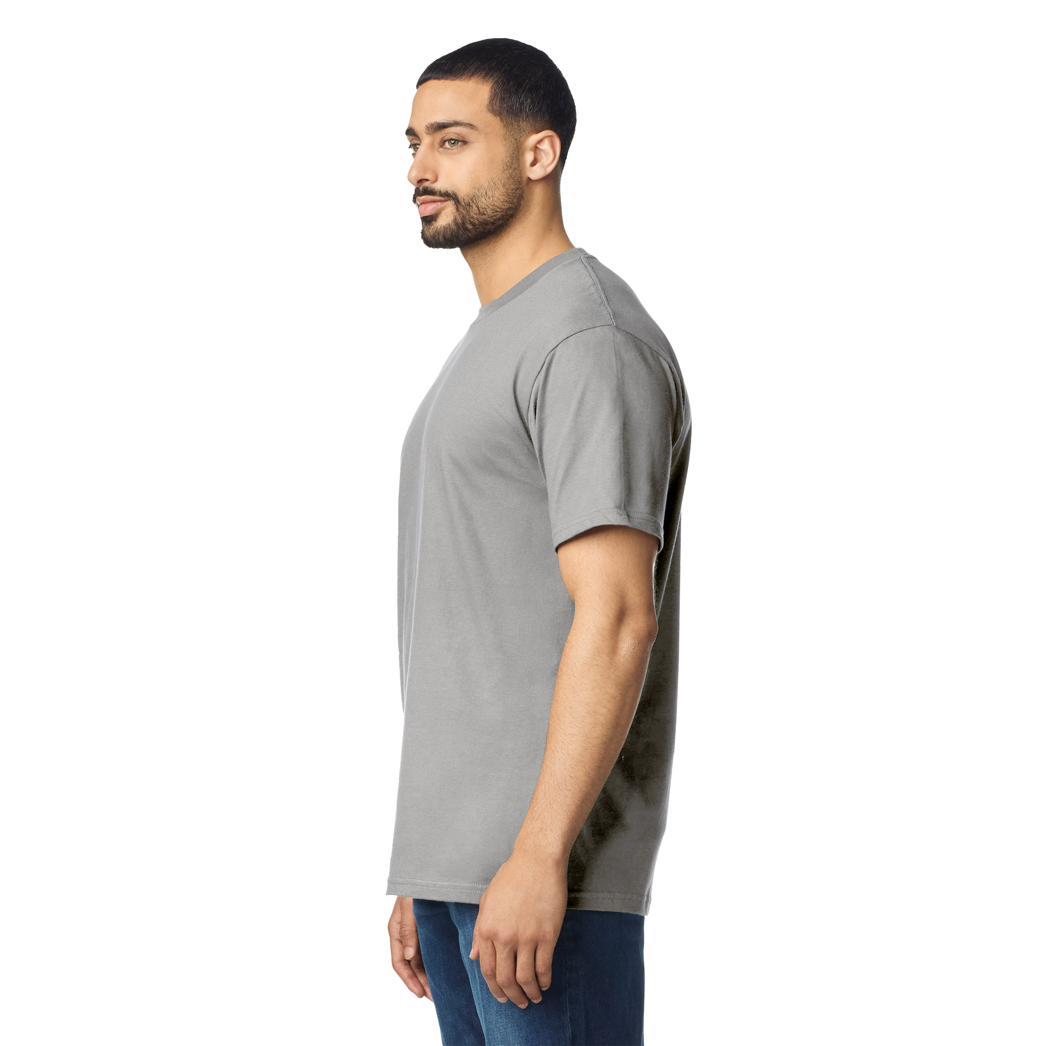 Gildan durable T-shirt in black with crew neck and short sleeves, front view showing plain design and soft fabric.
