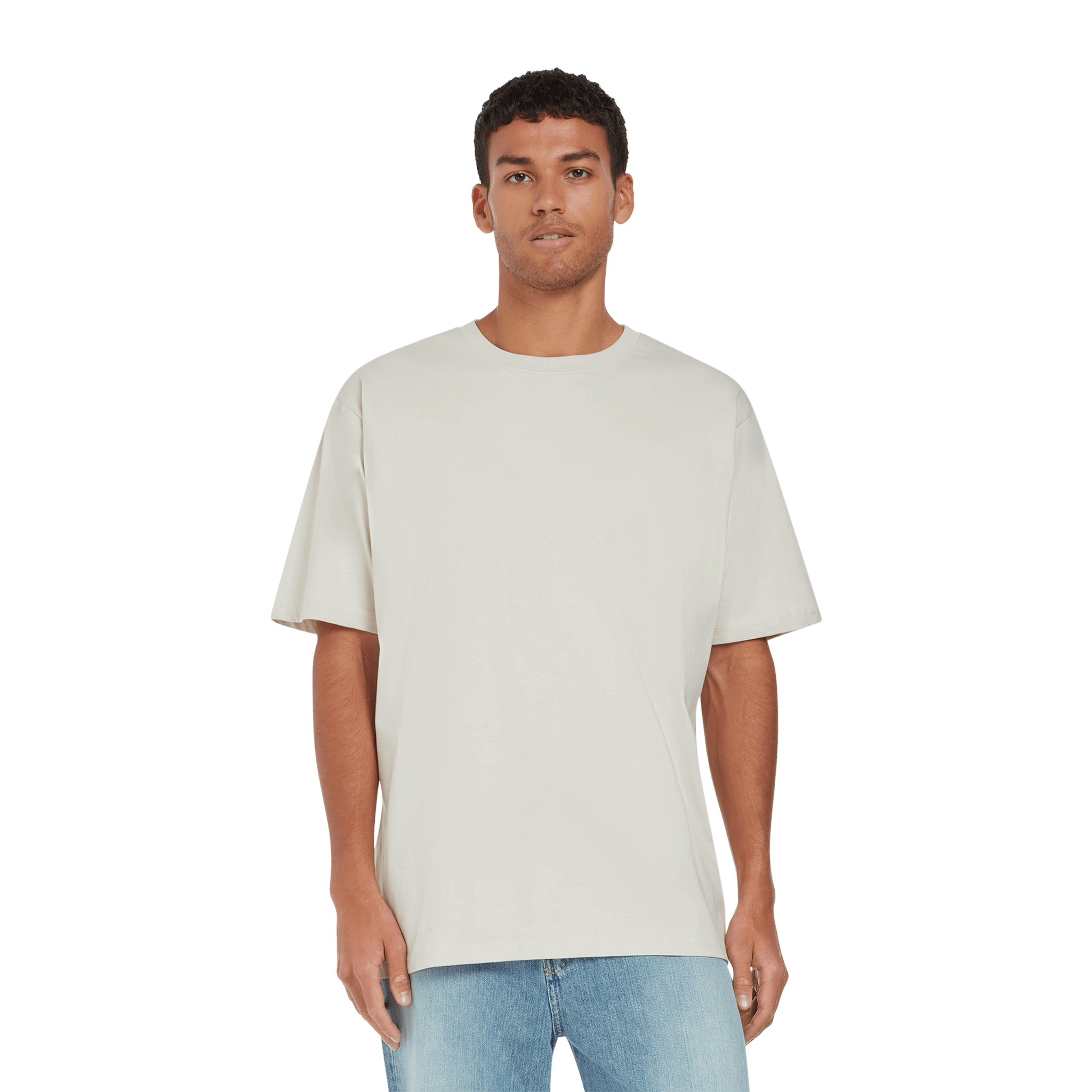 Earth Positive® EP19 oversized T-shirt in natural color, displayed on a model, showcasing relaxed fit and casual style.