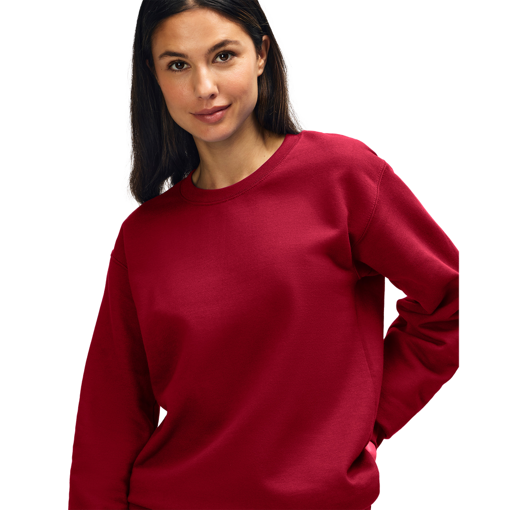 Gildan HAMMER Premium cherry red knit jumper, soft cozy sweater with a ribbed collar and cuffs, front view.