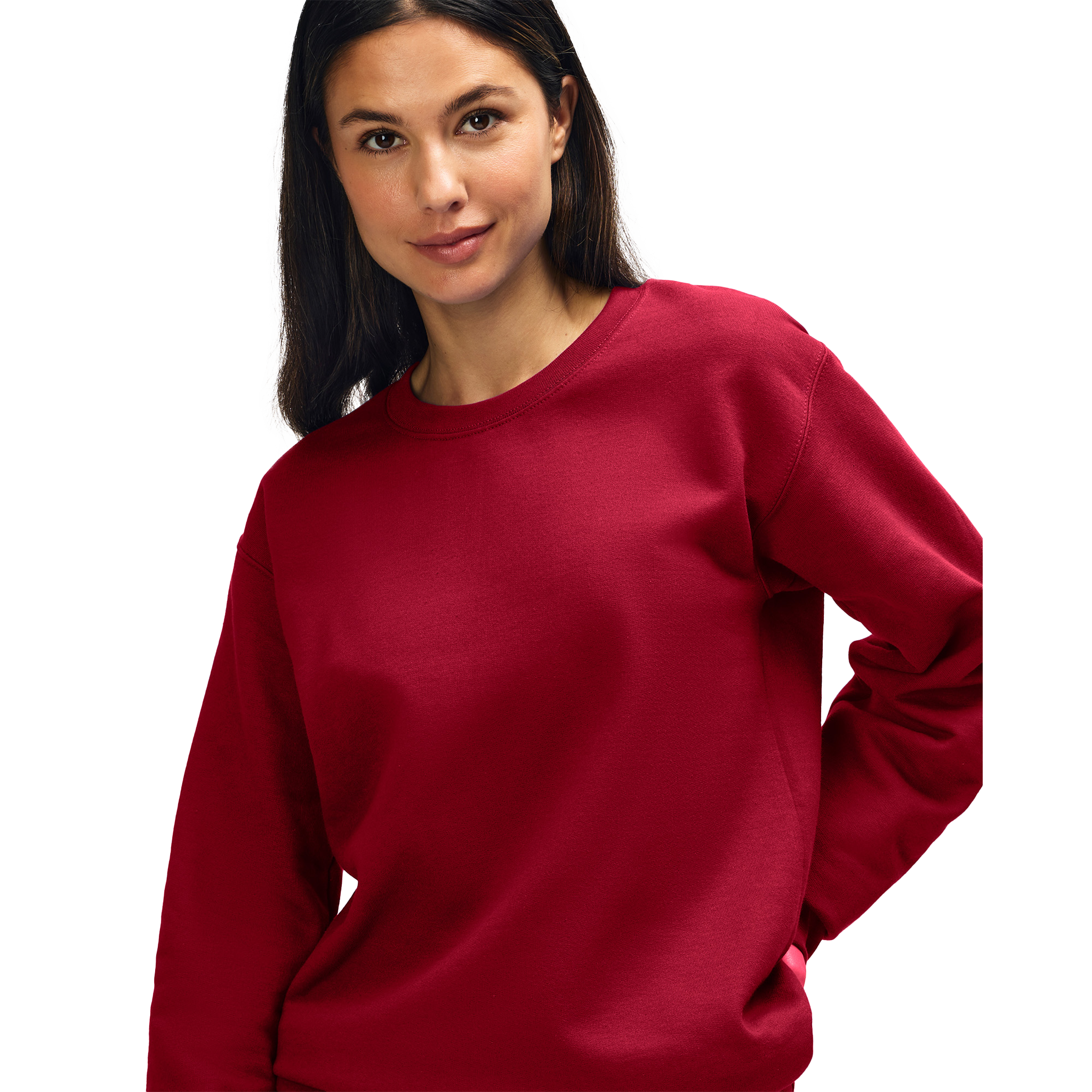 Gildan HAMMER Premium cherry red knit jumper, soft cozy sweater with a ribbed collar and cuffs, front view.