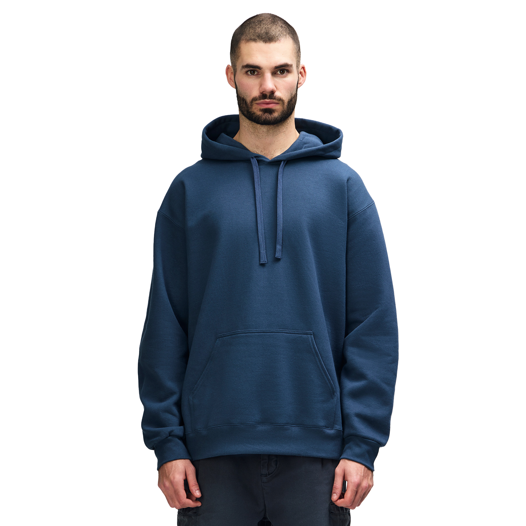 Blue dusk Gildan HAMMER Premium hoodie sweatshirt with front pocket and drawstring hood, soft and comfortable for casual wear.