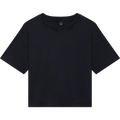 Earth Positive® women's premium boxy T-shirt in black, front view showing soft fabric and relaxed fit.
