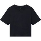 Earth Positive® women's premium boxy T-shirt in black, front view showing soft fabric and relaxed fit.