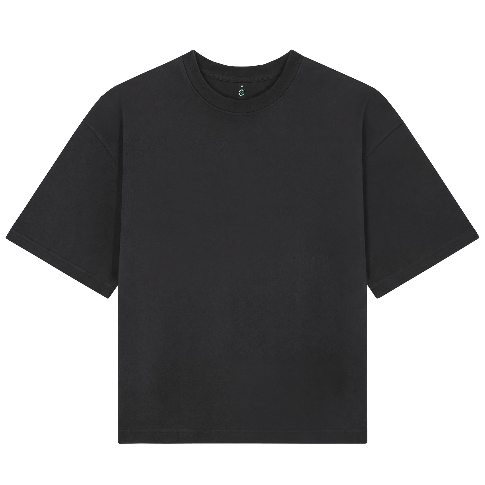 Earth Positive® women's heavy boxy T-shirt in black, front view showing relaxed fit and classic crew neckline.