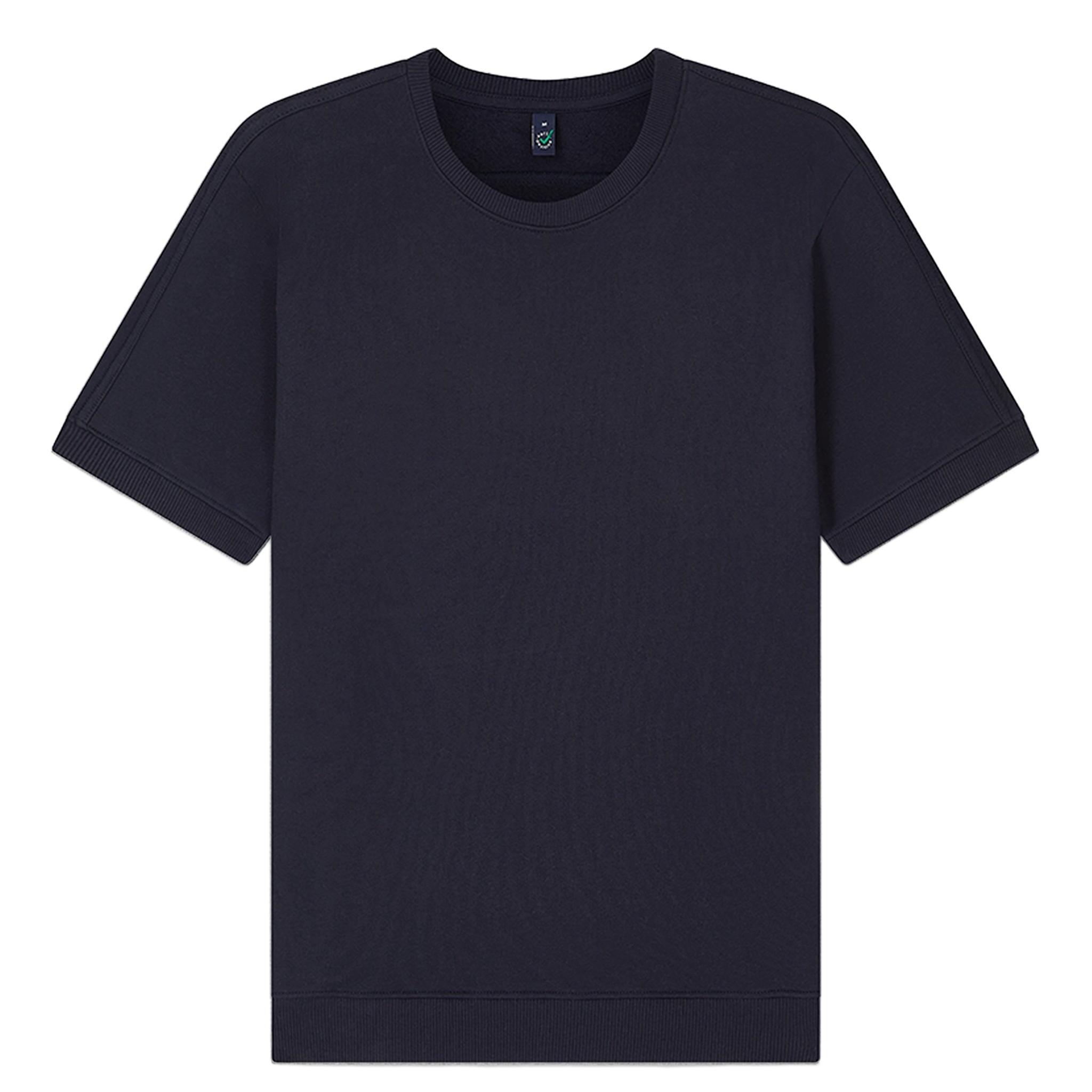 Earth Positive® EP312 short sleeve sweatshirt, front view showing soft fabric and minimalist design in natural light.