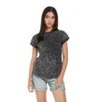 Earth Positive® women’s rolled sleeve T-shirt in organic cotton, featuring a casual fit and soft fabric, shown on a model.