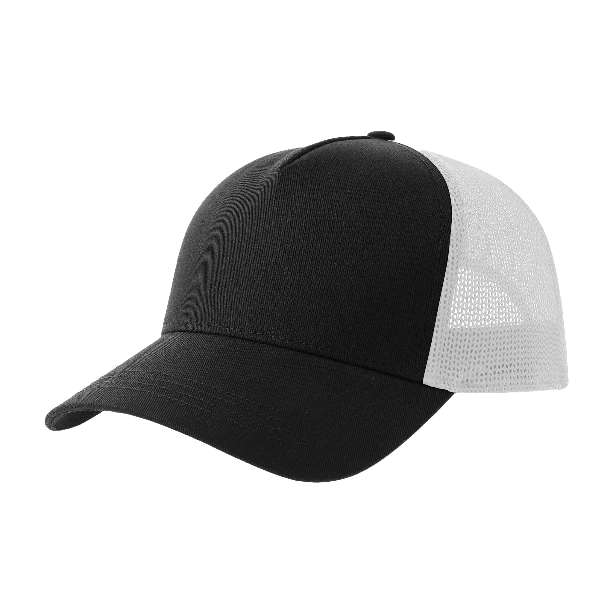 Atlantis Trucker cap in cotton with rapper style design, featuring a classic curved brim and adjustable strap.