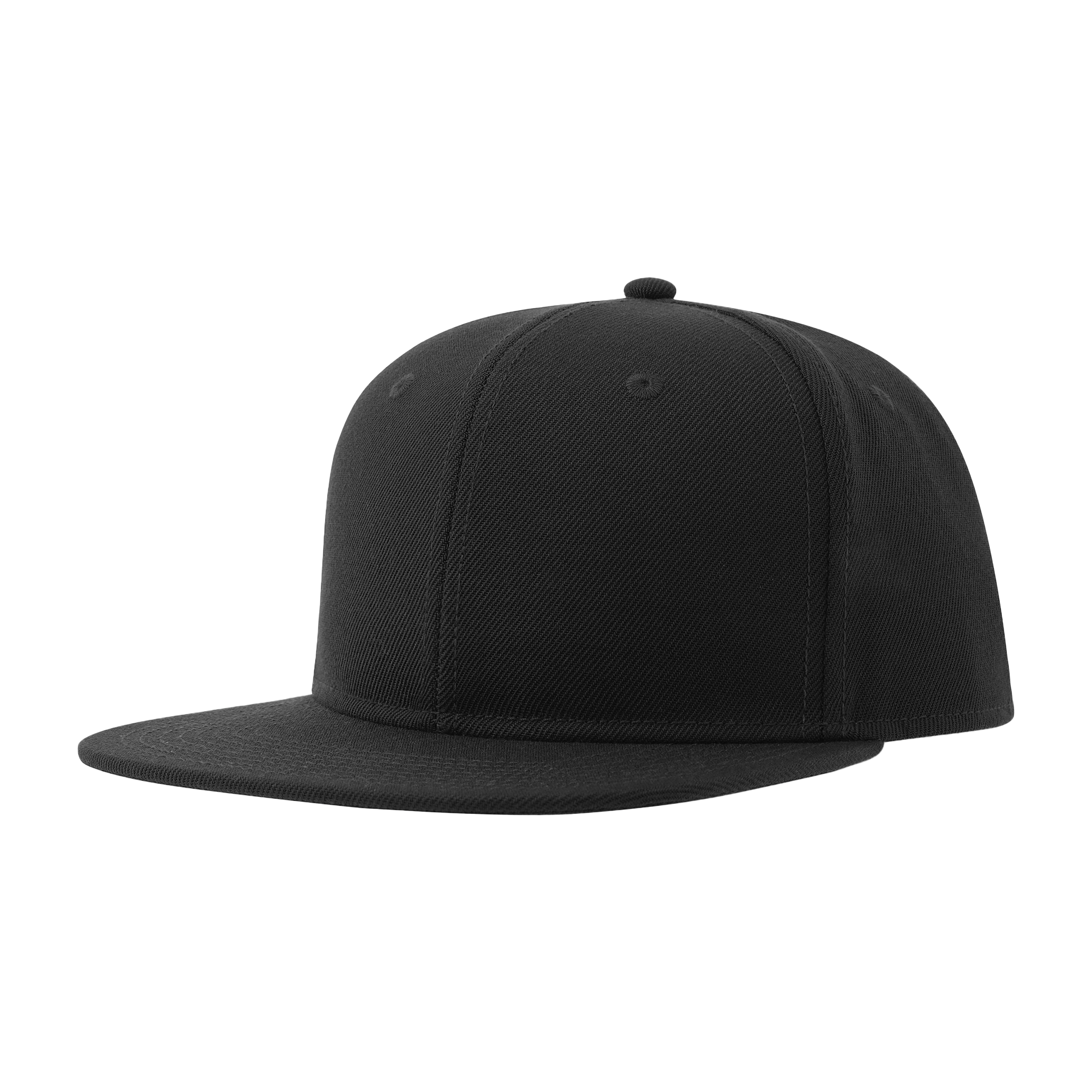 Atlantis premium snapback cap, black with adjustable strap, front logo detail, casual streetwear style.
